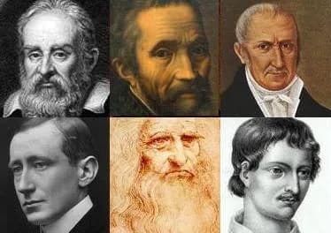 Guglielmo Marconi - Pictures are public domain taken from Wikimedia.

Galileo Galilei, Michelangelo, Alessandro Volta, Guglielmo Marconi, Leonardo da Vinci, Giordano Bruno.