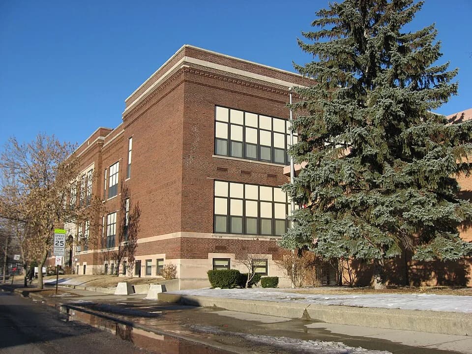 Ralph Waldo Emerson - Front of the Ralph Waldo Emerson Indianapolis Public School No. 58, located at 321 N. Linwood Street in Indianapolis, Indiana, United States.  Built in 1907, it is listed on the 