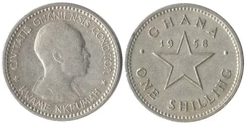 Kwame Nkrumah - 1 shilling, the Ghanaian pound. Introduced in 1958