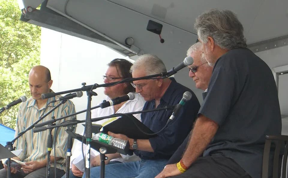 Mahmoud Darwish - Writers Fady Joudah, Sinan Antoon, Michael Palmer, Russell Banks and Breyten Breytenbach, speaking on a panel about the late writer Mahmoud Darwish, at the 2009 Brooklyn Book Festiva