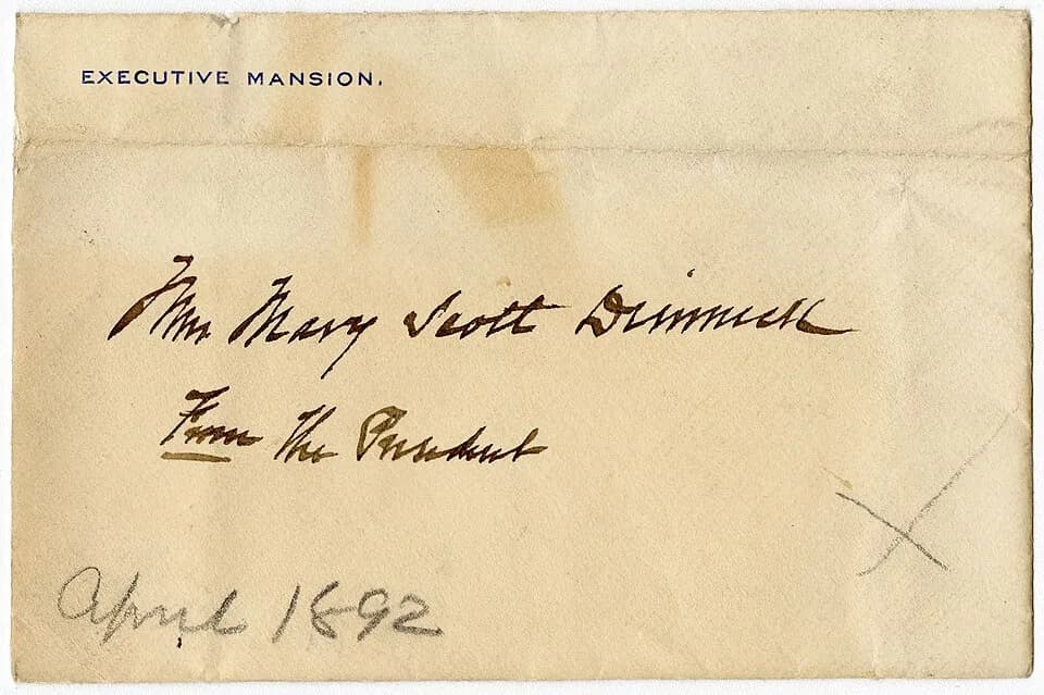 Benjamin Harrison - Benjamin and Caroline Harrison letter to Mary Lord Dimmick, April 30, 1892 - DPLA - a9d95bed972fbc40f0fa1f6539efe303 (page 2).jpg