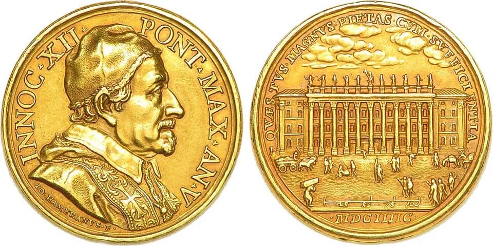Innocent XII - Médaille annuelle en or du Vatican à l'effigie du Pape Innocent XII, 1695