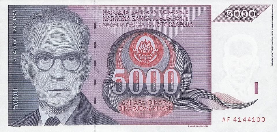 Ivo Andrić - 5000 Yugoslav dinars (1991)