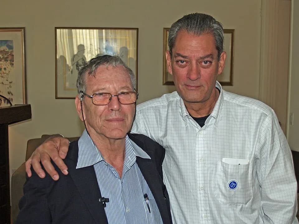 Paul Auster - Paul Auster with Amos Oz at a breakfast honoring Israeli literary legend Amos Oz on the Upper East Side of Manhattan in New York City.   Photographers blog post about this event and phot