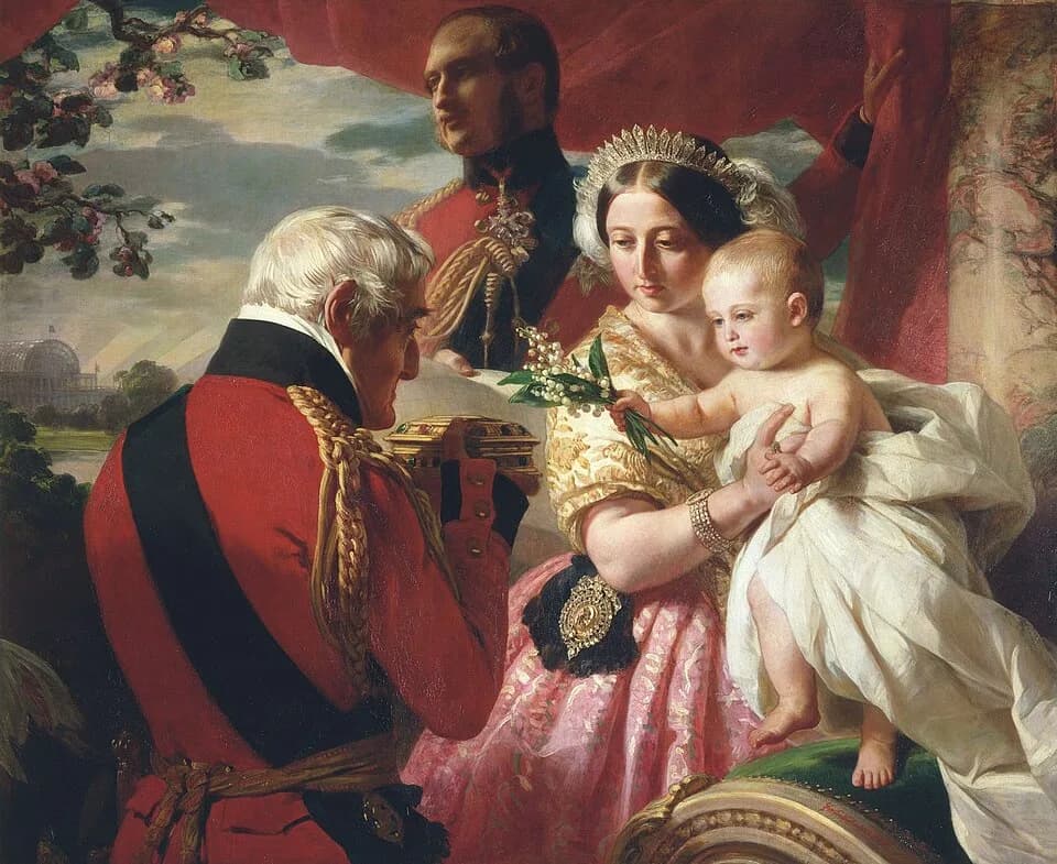 Arthur Wellesley, 1st Duke of Wellington - This picture shows the Duke of Wellington offering a gift to Queen Victoria, Prince Albert and Prince Arthur, in a scene resembling the Adoration of the Magi