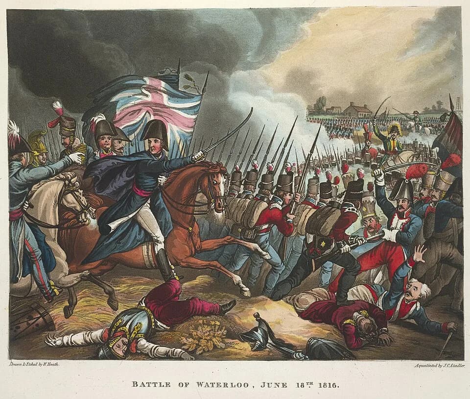 Arthur Wellesley, 1st Duke of Wellington - The Battle of Waterloo, June 18th 1815. Depicting Arthur Wellesley, the Duke of Wellington. The defeat of the French forces of Napoleon Bonaparte. The last m