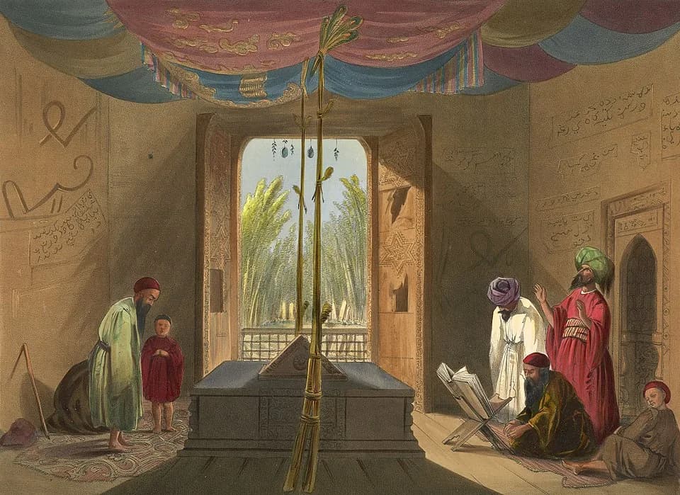Mahmud of Ghazni - Mosque and Tomb of the Emperor Soolta Mahmood of Ghuznee
This lithograph is taken from plate 10 of 'Afghaunistan' by Lietenant James Rattray.
The area around the tomb of Mahmud of G