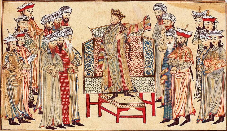 Mahmud of Ghazni - Mahmud of Ghazni receiving a richly decorated robe of honor from the caliph al-Qadir in 1000. Miniature from the Rashid al-Din’s Jami‘ al-Tawarikh. Edinburgh University Library.