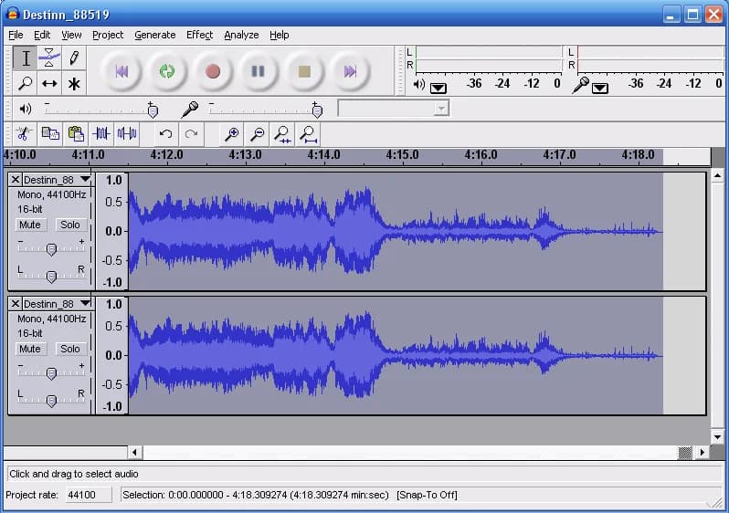 Antonín Dvořák - Audacity screenshot showing the results of duplication. Figure 9 in File:Wikivoices 48 - Part 1.ogg