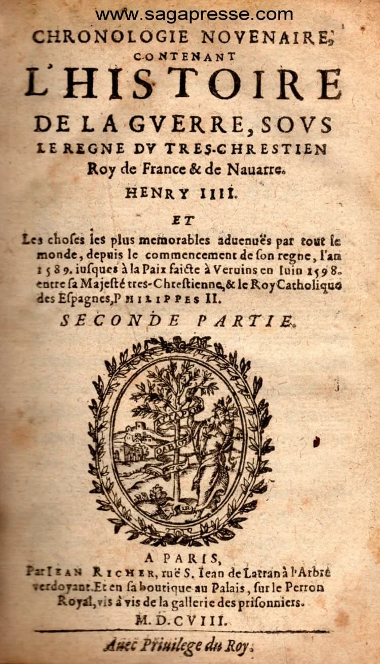 Henry IV of France - Title page of the Novenary Chronology by Pierre Victor Palma Cayet.