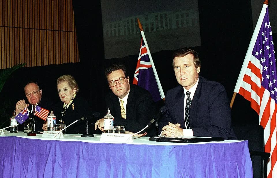 Madeleine Albright - Secretary of Defense William S. Cohen (right) makes an opening statement during a joint press conference at the conclusion of the annual Australia-United States Ministerial Consul