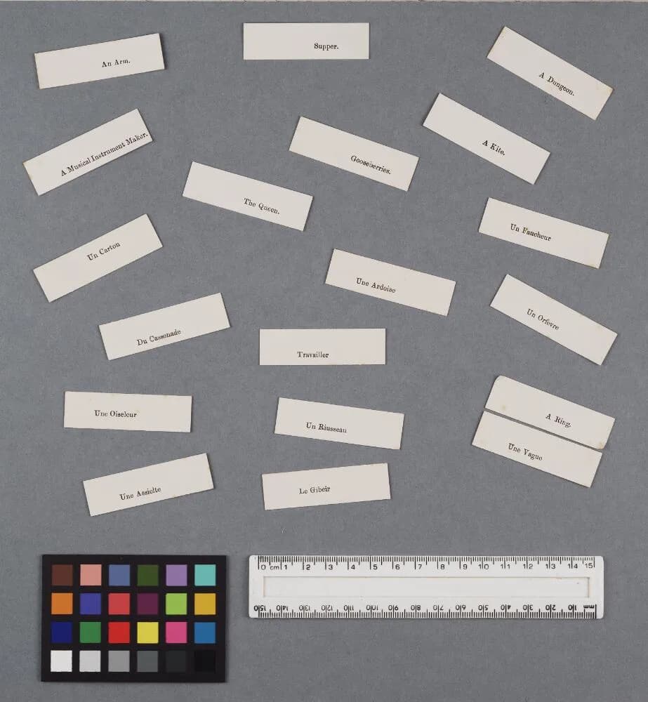 Victoria - Game entitled Old friends in new faces; "The cards to be equally distributed, each player then places four cards on a small tray, with the French side uppermost, one then proceeds to guess 