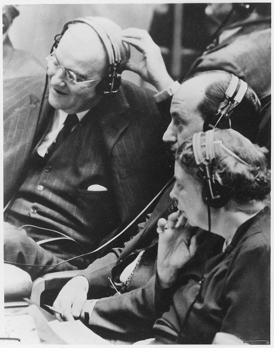 John Foster Dulles - Eleanor Roosevelt, Adlai Stevenson, and John Foster Dulles at United Nations in New York City - NARA - 196502.jpg