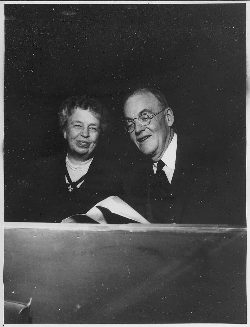 John Foster Dulles - Eleanor Roosevelt and John Foster Dulles at United Nations in Paris - NARA - 196771.jpg