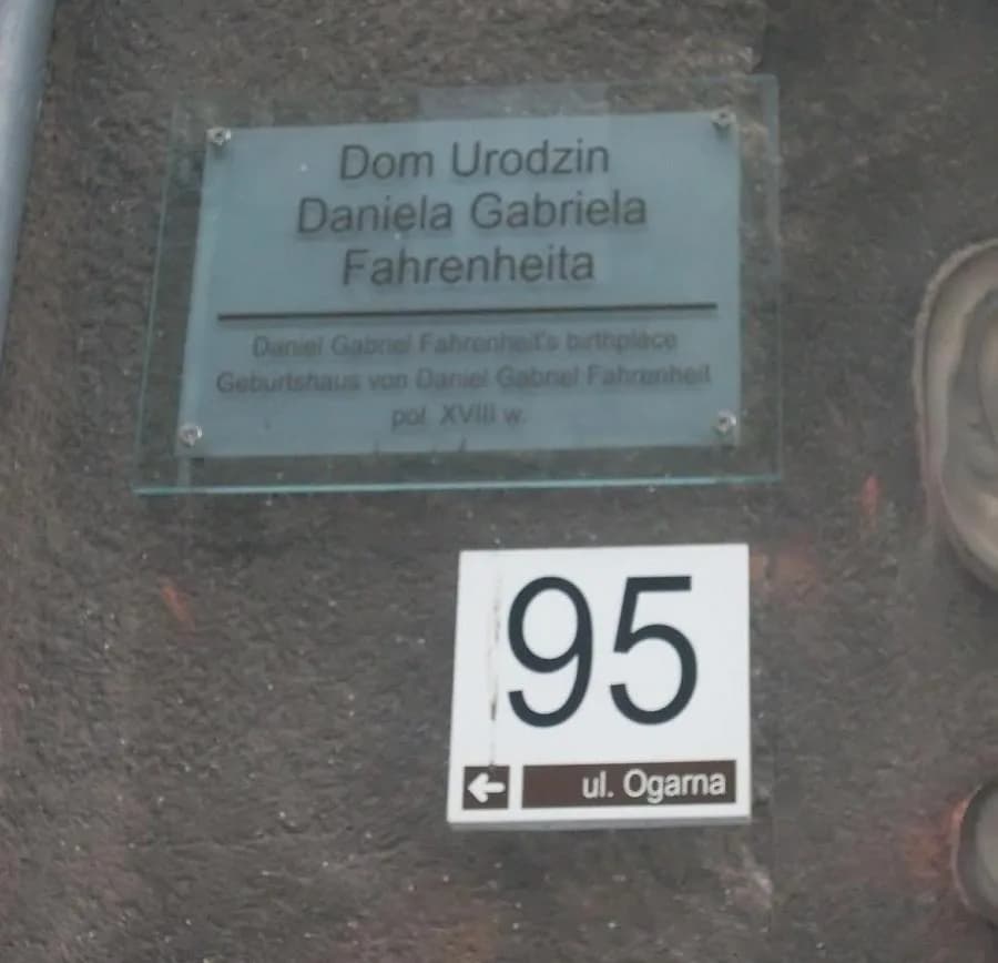Daniel Gabriel Fahrenheit - Information panel at Fahrenheit's birthplace.