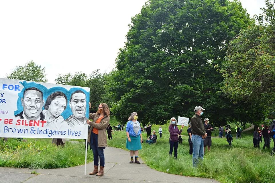 George Floyd - Protest in Columbia Park, Columbia City, Seattle, Washington, after the killing of George Floyd by Minneapolis police.