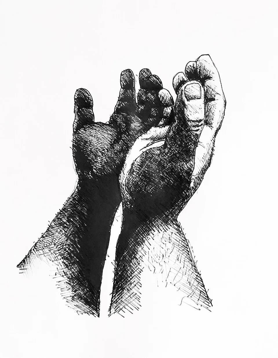 George Floyd - “WE DON’T RAISE ONE; BUT OUR BOTH HANDS FOR A PRAYER, 
WHITE-BLACK EQUALITY LIKE AN IMAGE IN A MIRROR LAYER”

In Memory of GEORGE FLOYDlD, Black Ink Sketch &amp; Quote by Wissam Shekhan