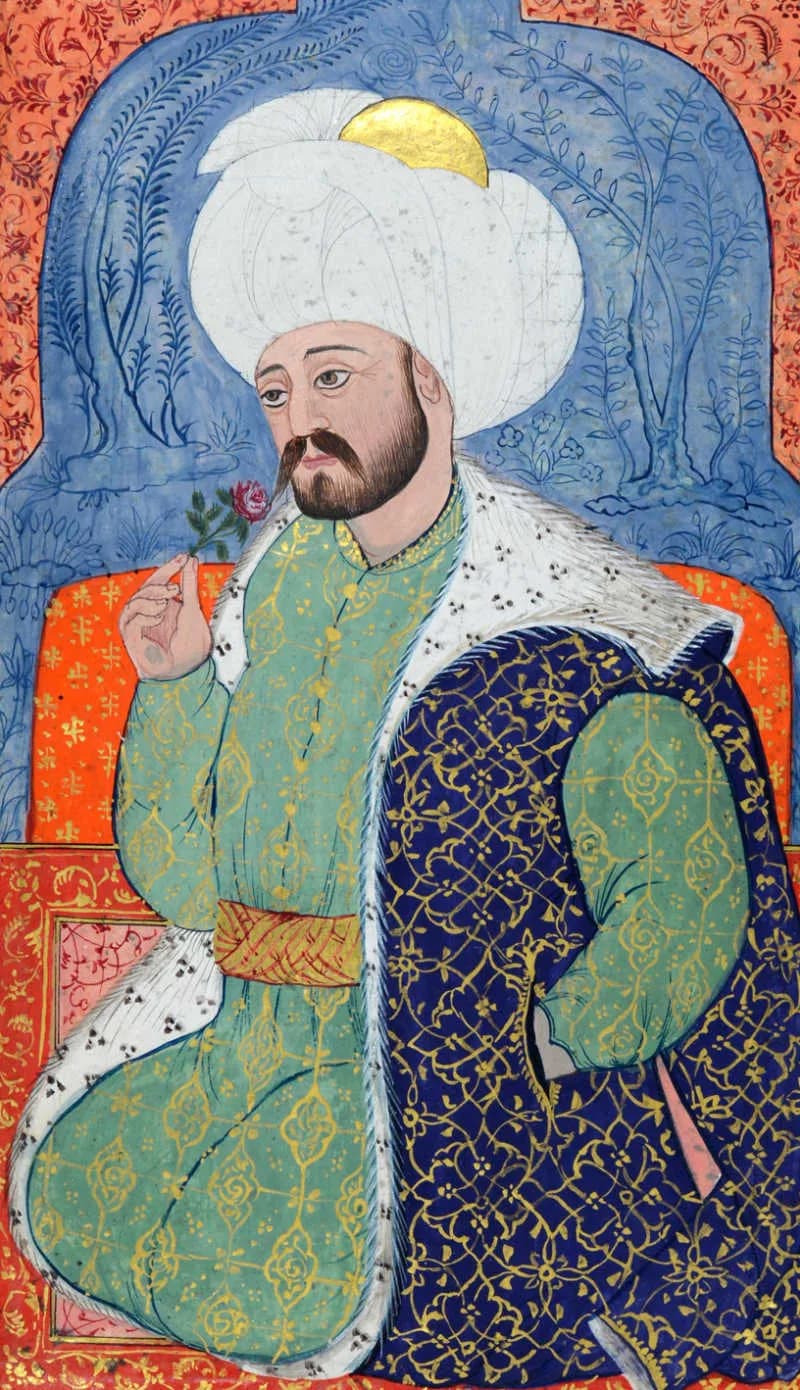 Mehmed I - Ottoman miniature depicting Mehmed I, Sultan of the Ottoman Empire from 1413 to 1421. The miniature comes from a 16th-century manuscript illustrating the dynasty, and is currently preserved