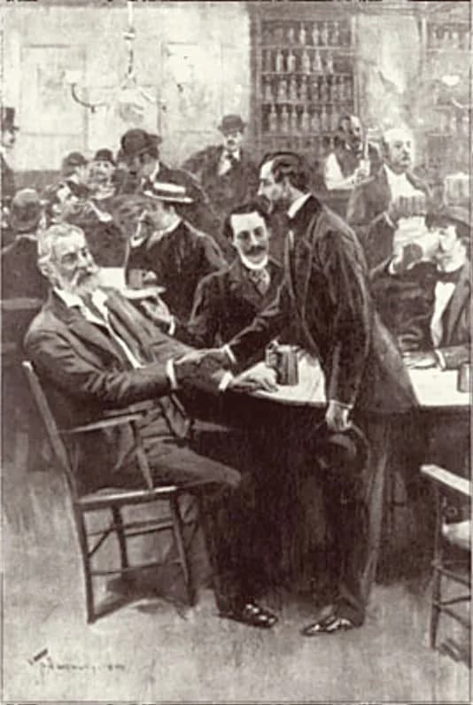 Walt Whitman - Pfaff's, New York City, with Walt Whitman,
seated, in foreground, 1857
