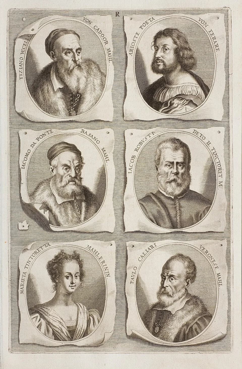 Jacopo Tintoretto - Engraving from the German Academy of the Noble Arts of Architecture, Sculpture and Painting, or Teutsche Academie, a comprehensive dictionary of art by w:Joachim von Sandrart, publ