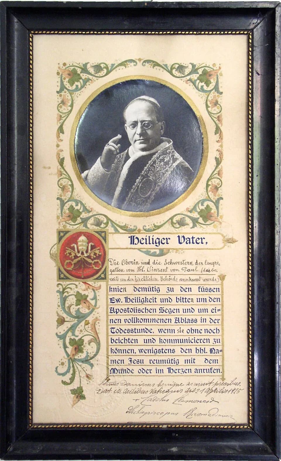 Pius XI - Ablassantrag mit päpstlichem Siegel, 1925.