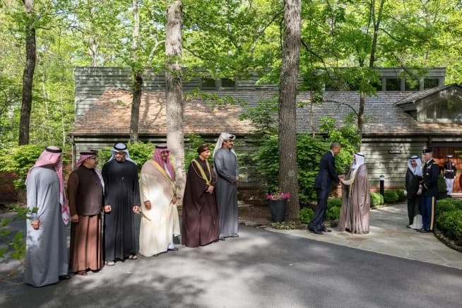 Sabah Al-Ahmad Al-Jaber Al-Sabah - President Barack Obama shakes hands with His Highness Sheikh Sabah Al-Ahmad Al-Jaber Al Sabah, Amir of the State of Kuwait, as Gulf Cooperation Council (GCC) leaders