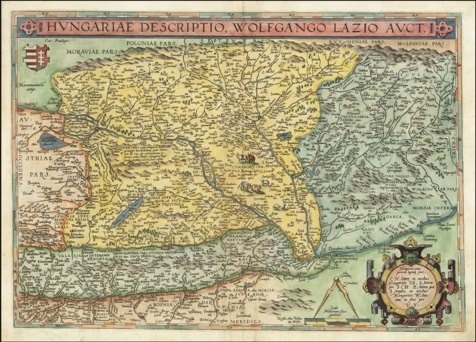 Abraham Ortelius - Hungariae Descriptio, Wolfgango Lazio Auct. - Abraham Ortelius - Antwerp / 1584  Size:  19.5 x 14 inches.