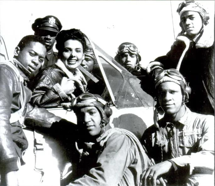 Lena Horne - Members of the Tuskegee Airmen pose with Lena Horne
