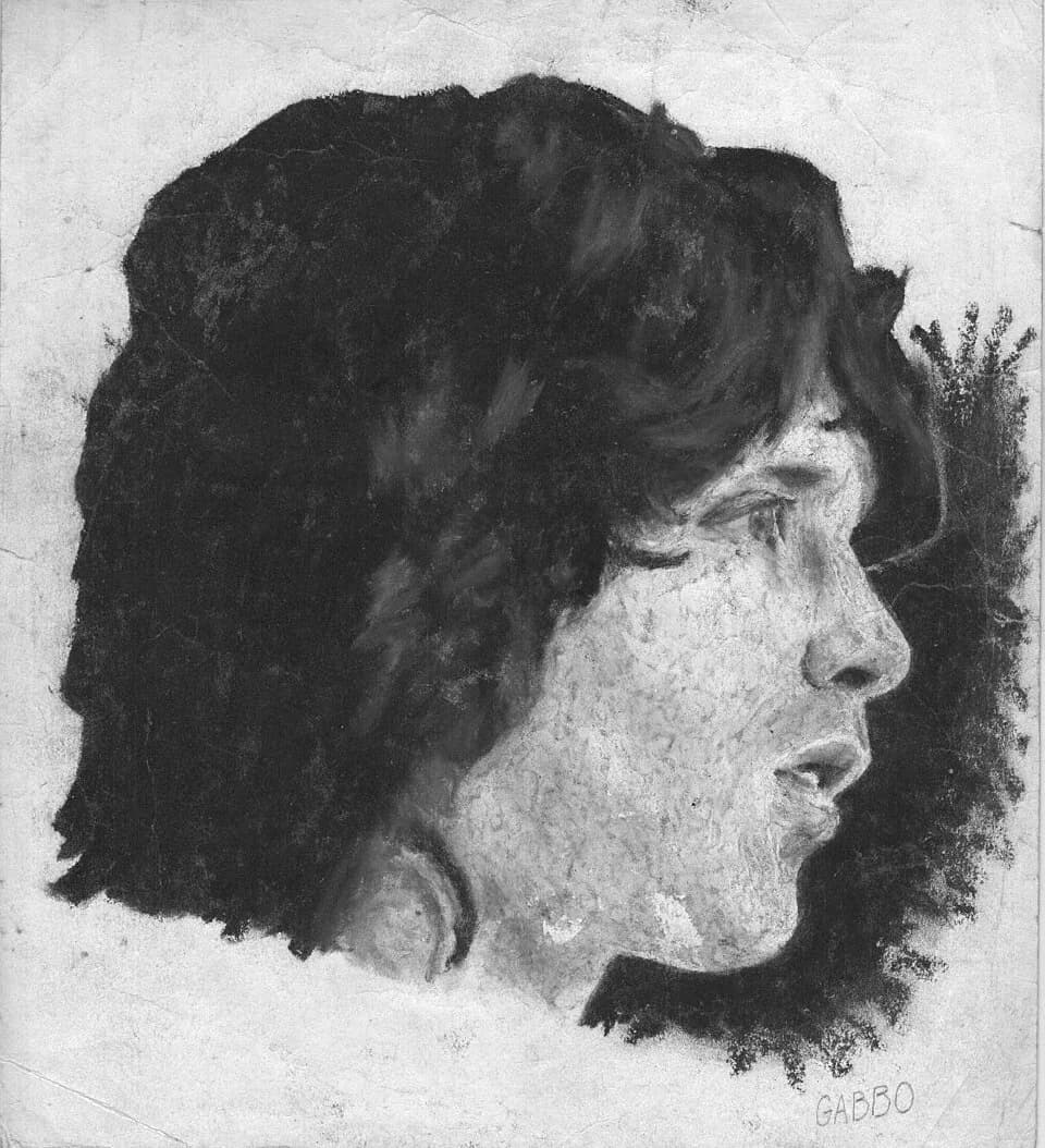 Jim Morrison - Portrait of Jim Morrison posing for a poster of Jean C Desaint entitled THE DOORS JIM MORRISON 1943-1971 POSTER JEAN C DESAINT PORTRAIT POSTER RARE B &amp; W, Done in Oil-cake on a pape