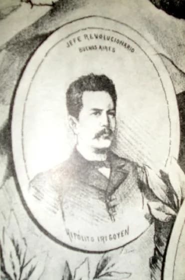 Hipólito Yrigoyen - Hipólito Yrigoyen en la Revolución de 1893. Dibujo de "Demócrito" (Eduardo Sojo, 1849-1908) publicado en la revista Don Quijote, 13 de agosto de 1893. Buenos Aires.