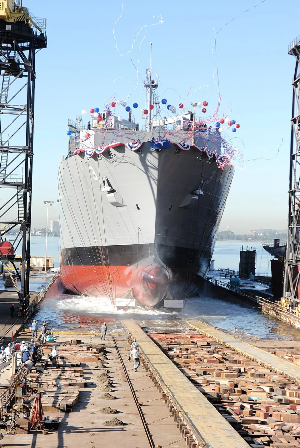 Alan Shepard - San Diego (Dec. 06, 2006) - Military Sealift Command (MSC) advanced auxiliary dry cargo/ammunition ship USNS Alan Shepard (T-AKE 3) slides backwards into San Diego Bay during a christen