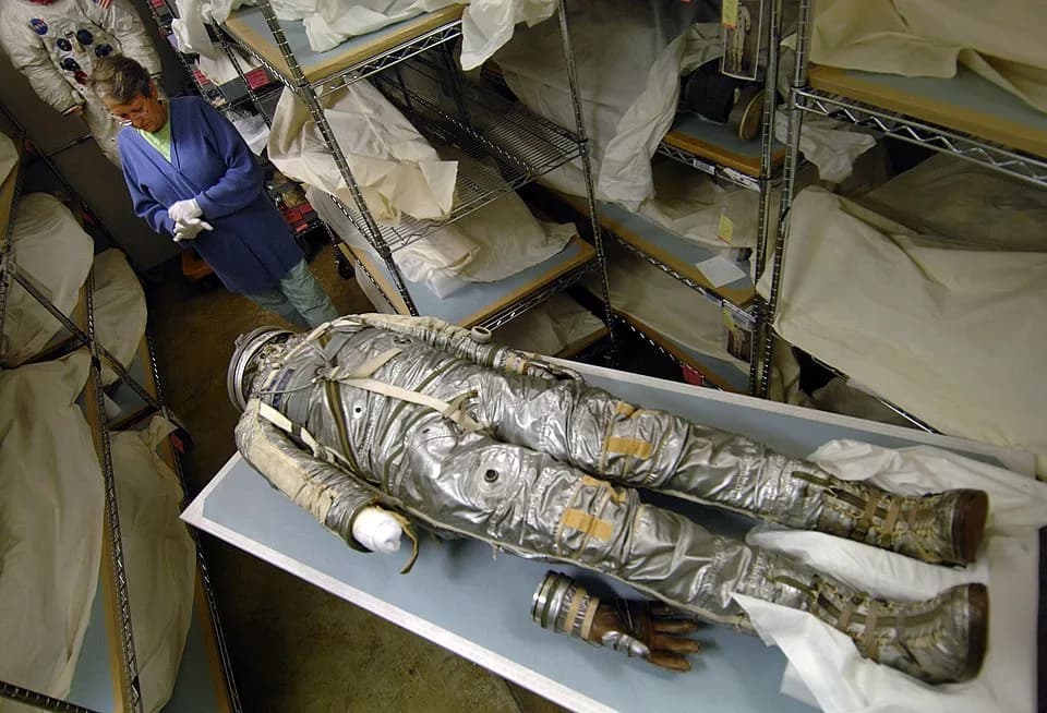 Alan Shepard - SUITLAND, Md. (June 8, 2007) - Amanda Young, the National Air &amp; Space Museum's specialist in early manned spaceflight and astronautical equipment, dons her gloves while preparing to