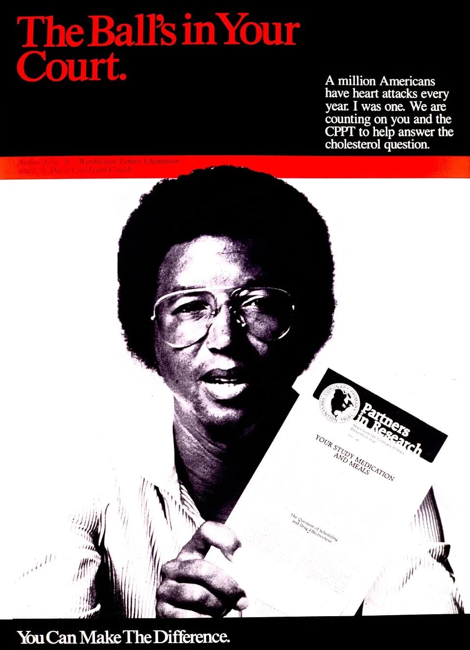 Arthur Ashe - Collection:
Images from the History of Medicine (NLM)
Title:
The ball's in your court
Contributor:
Ashe, Arthur.
Contributor (Organization):
National Heart, Lung, and Blood Institute.
Su