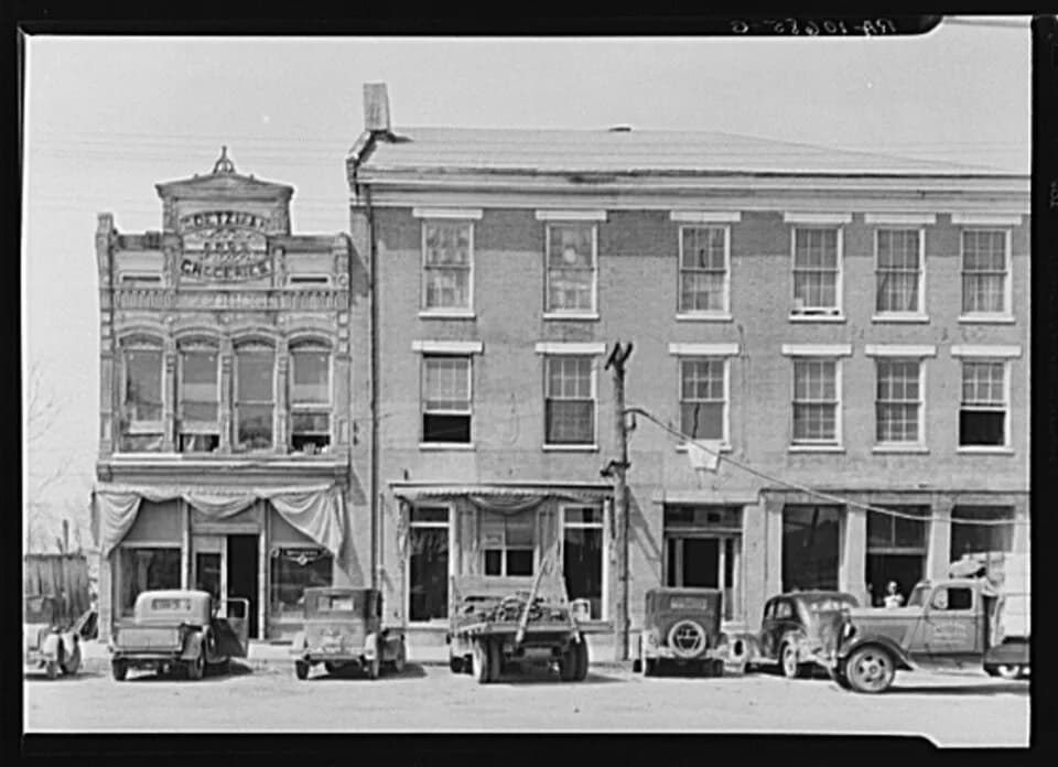 Robert Green Ingersoll - "An old grocery building and the Posey Building where Abraham Lincoln and Robert Ingersoll had law offices. [Old] Shawneetown, Illinois. Title and other information from capti