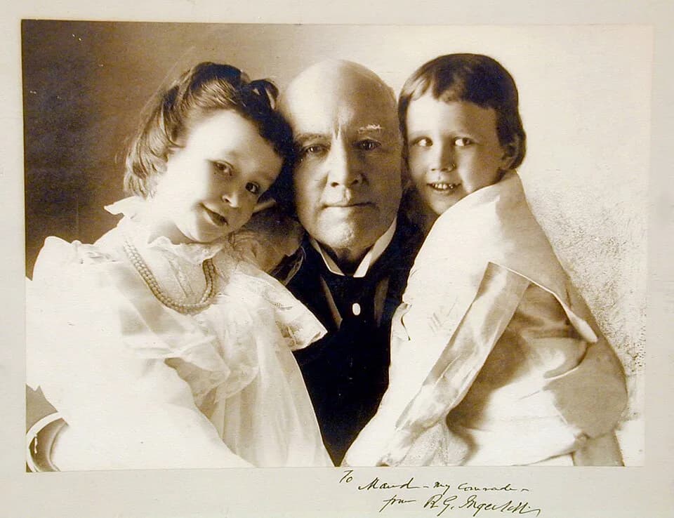 Robert Green Ingersoll - This photo of Robert Green Ingersoll (1833-1899) with his granddaughters has often been reproduced. The Museum displays a large original print which Ingersoll autographed to h