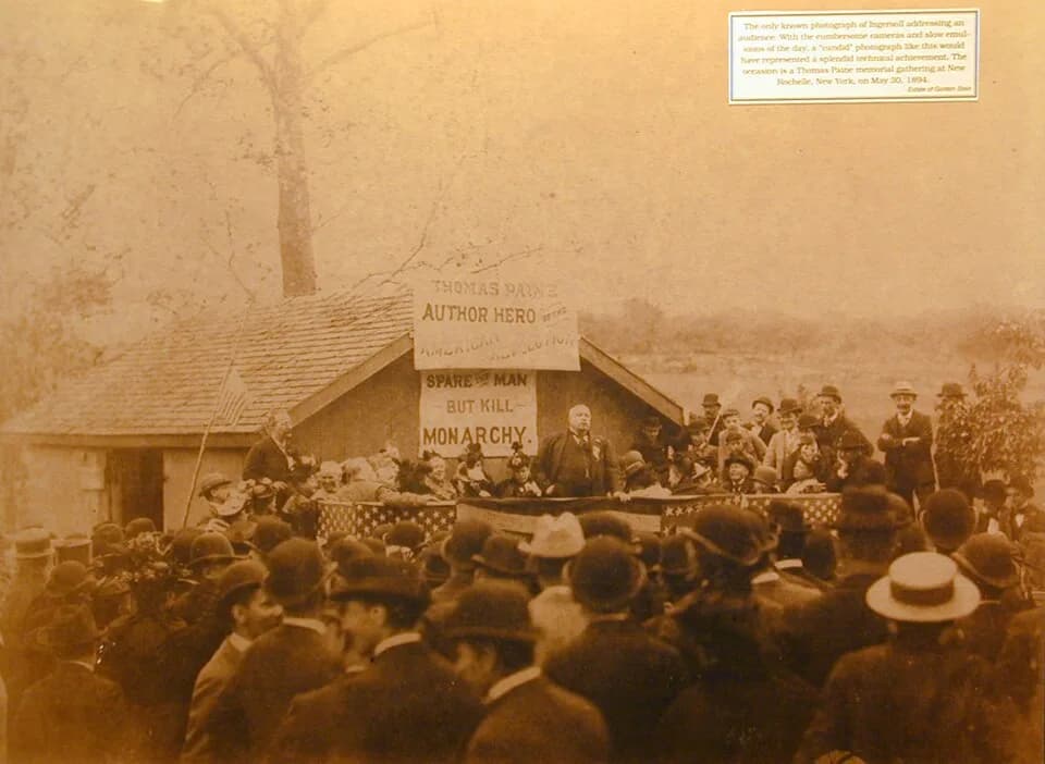 Robert Green Ingersoll - Due to the limitations of early cameras, this is the only known image of American orator Robert G. Ingersoll before an audience.