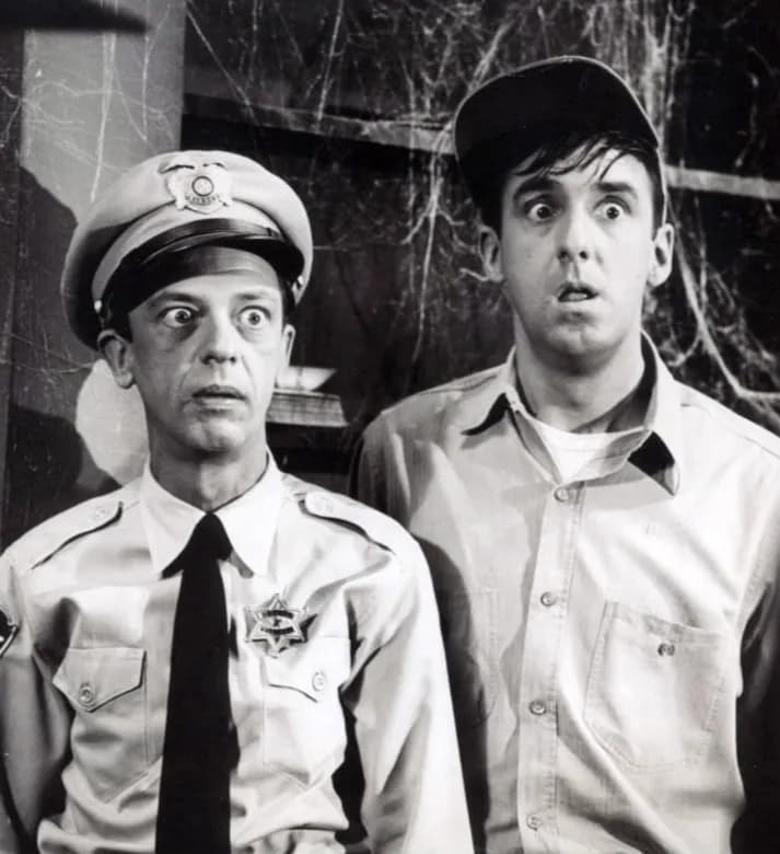 Don Knotts - Publicity photo from the television program The Andy Griffith Show.  Pictured are Don Knotts (Barney Fife) and Jim Nabors (Gomer Pyle).