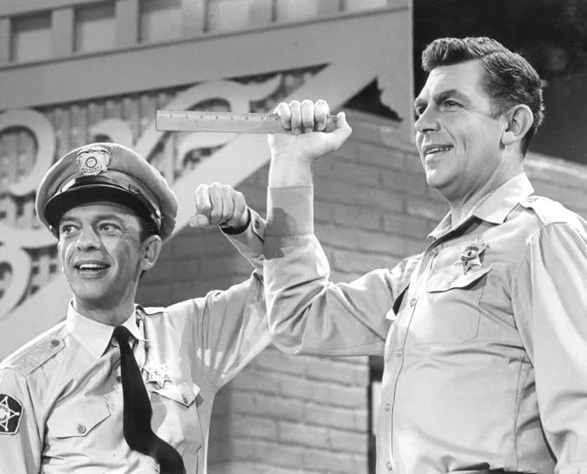Don Knotts - Publicity photo of Andy Griffith and Don Knotts from a Jim Nabors television special.  Griffith and Knotts revive their Andy and Barney roles for a skit on the show.