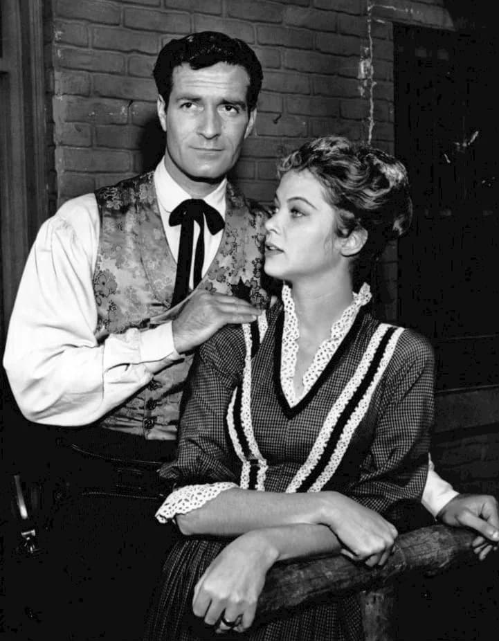 Louise Fletcher - Photo of Hugh O'Brian as Wyatt Earp and guest star Louise Fletcher from the television program The Life and Legend of Wyatt Earp.