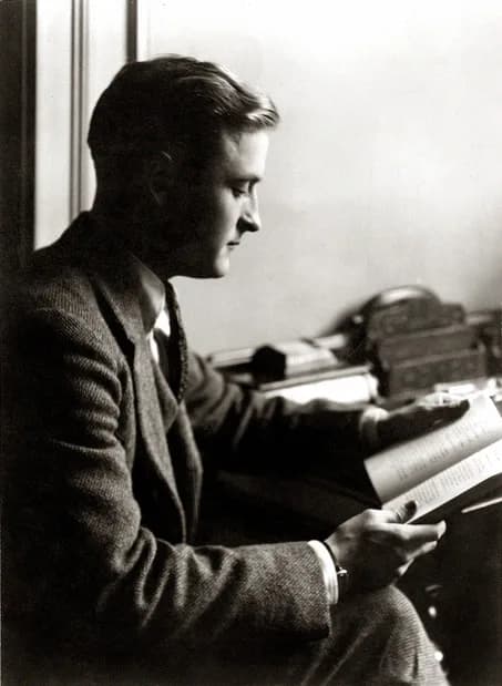 F. Scott Fitzgerald - A black-and-white photographic portrait of Jazz Age writer F. Scott Fitzgerald. Courtesy of the Minnesota Historical Society. This photo appeared on the rear of the original dust