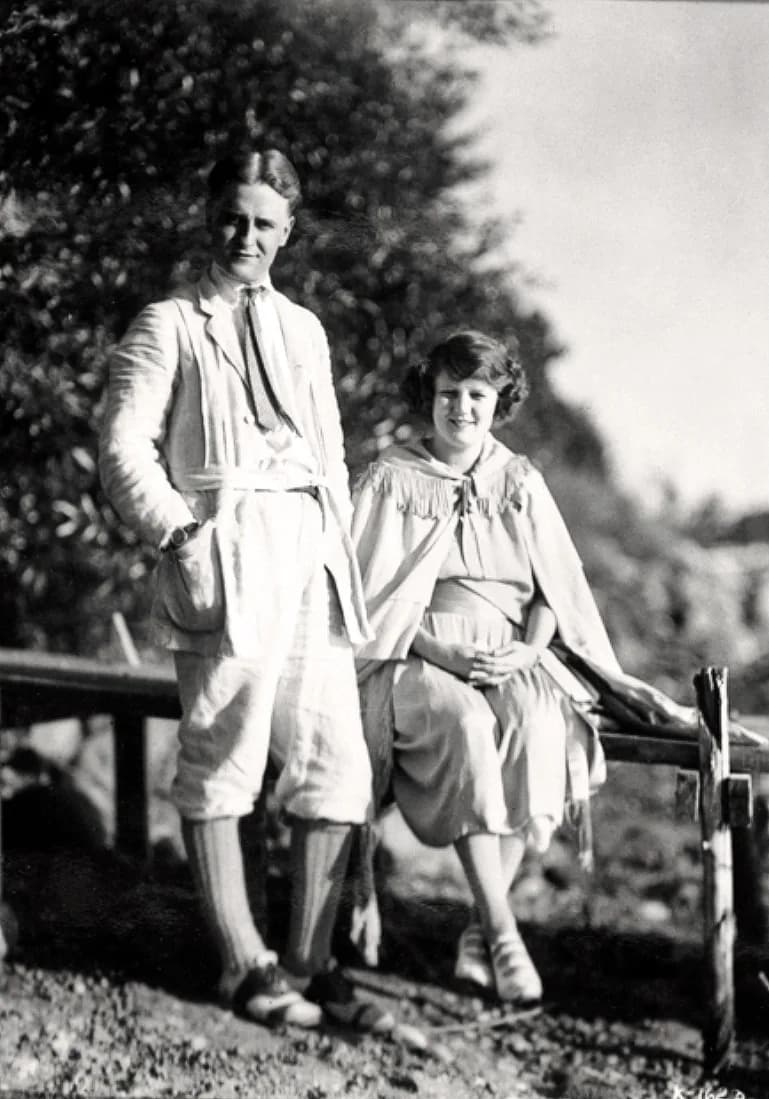 F. Scott Fitzgerald - Black-and-white photographic portrait of writer F. Scott Fitzgerald and wife Zelda, taken at Dellwood, approximately a month before the birth of their daughter Scottie. Courtesy 