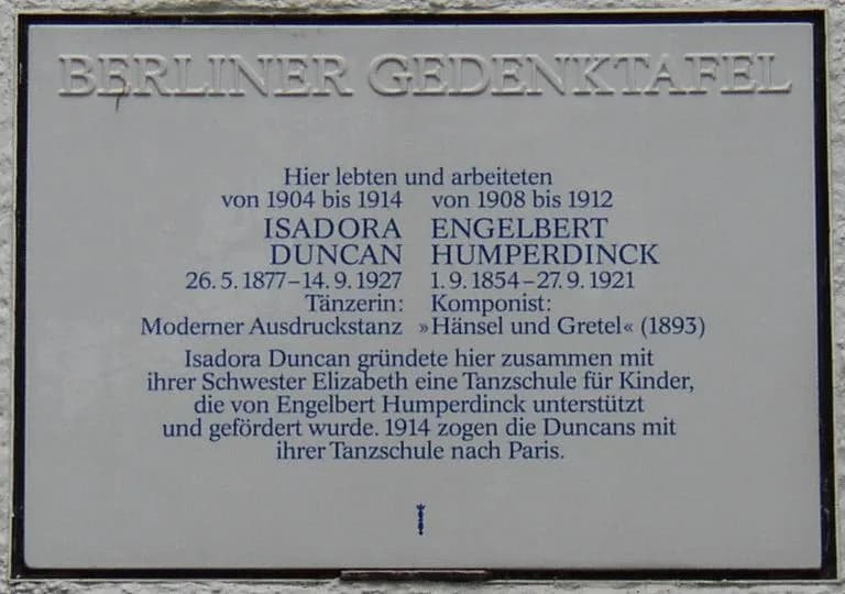 Isadora Duncan - Berlin memorial plaque for Isadora Duncan and Engelbert Humperdinck in Berlin-Grunewald, Germany