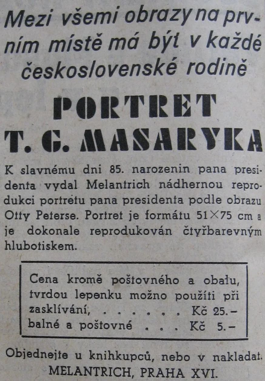 Tomáš Garrigue Masaryk - Inzerat - České Slovo 7. března 1935