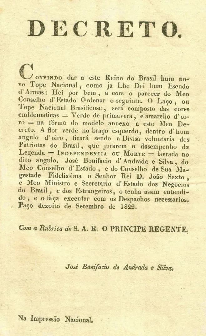 Pedro I of Brazil - Decreto por meio do qual Dom Pedro I, do então Reino do Brasil, cria o Laço Nacional do Brasil.