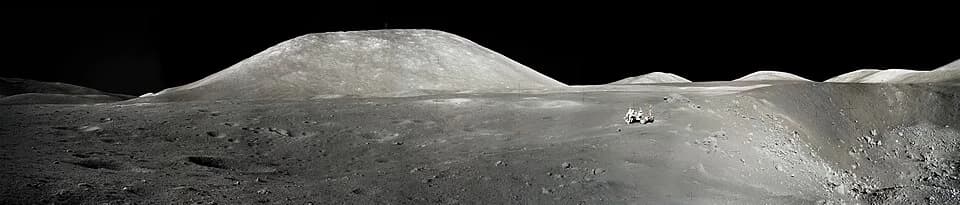 Eugene Cernan - Panorama of the Taurus-Littrow valley on the moon. This Station 4 panorama shot by Apollo 17 astronaut Gene Cernan on 13 December 1972 shows the Taurus Littrow valley with astronaut Ja