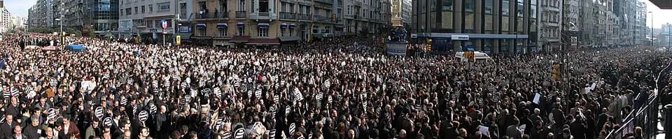 Hrant Dink - A panorama from the assassinated Armenian-Turkish journalist Hrant Dink's funeral. Over 100.000 protesters walked against the ultra-nationalist ideas that killed him, carrying placards re