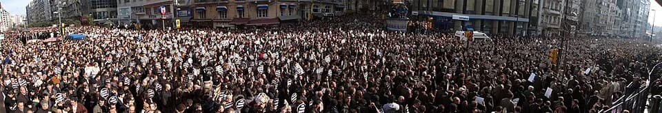 Hrant Dink - A striking image from recently assassinated Armenian-Turkish journalist en:Hrant Dink's funeral. Over 100.000 protesters walked against the ultra-nationalist ideas that killed him, carryi