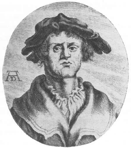Matthias Grünewald - The engraving does not actually show Matthias Grünewald but a stranger following the Male Portrait with overgown and wide-brimmed hat by Wolf Huber from 1522
