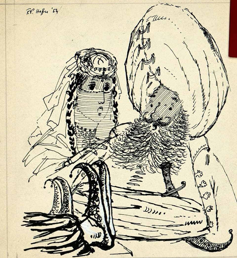 Nino Rota - Disegno per copertina di libretto, drawing for Aladino e la lampada magica  (1954).