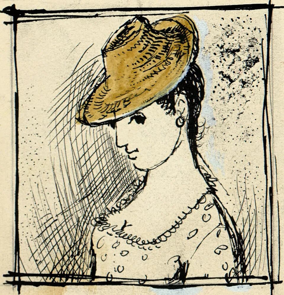 Nino Rota - Disegno per copertina di libretto, drawing for Il cappello di paglia di firenze  (undated).
